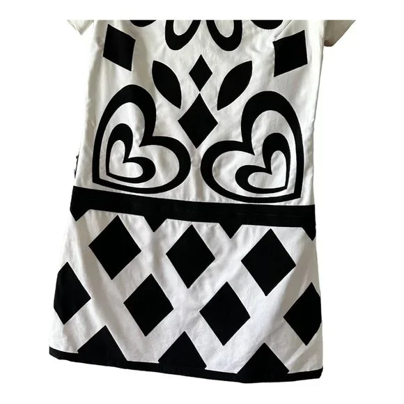 1.3K MOSCHINO Geometric Appliqués Cotton Blend Black White Mini Dress Size 10 - Picture 6 of 10